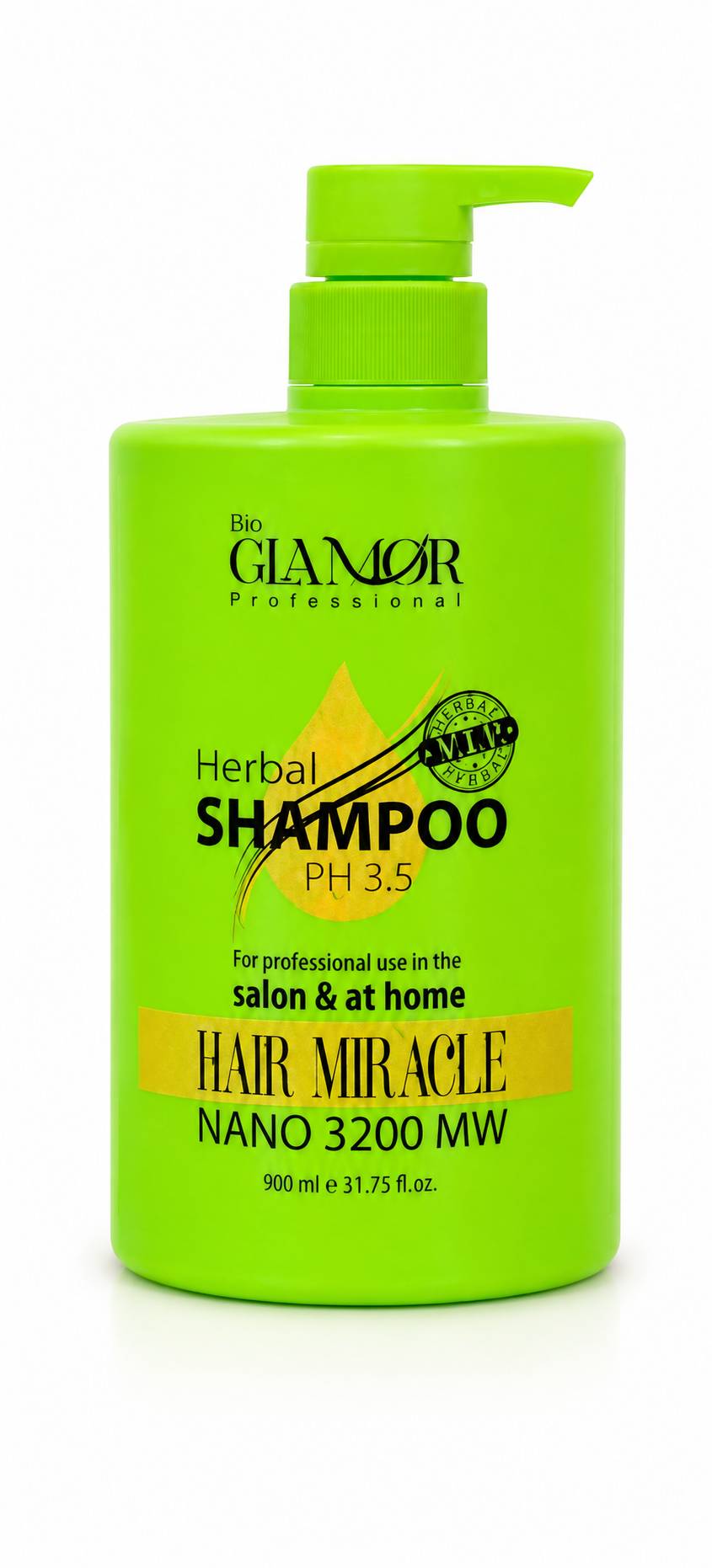 شامپو گیاهی بیو گلامور Herbal Shampoo PH 3.5 Hair Miracle Nano 3200 MW حجم 900 میلی‌لیتر