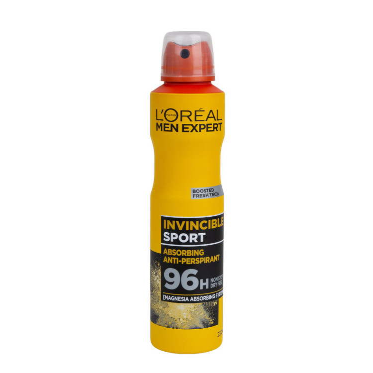 اسپری دئودورانت لورال Loreal مردانه زرد مدل Invincible Sport